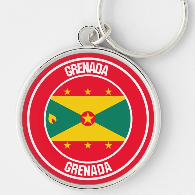 Grenada Round Emblem Rund Silverfärgad Nyckelring (Framsidan)