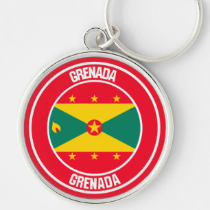 Grenada rundaEmblem Rund Silverfärgad Nyckelring