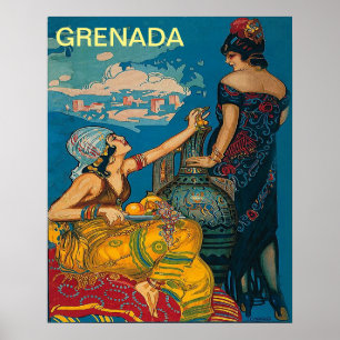 Grenada, Spanien, två flickor, vintage resaffisch Poster