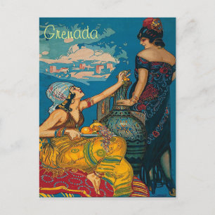 Grenada, Spanien, två flickor, vintage reseaffisch Vykort