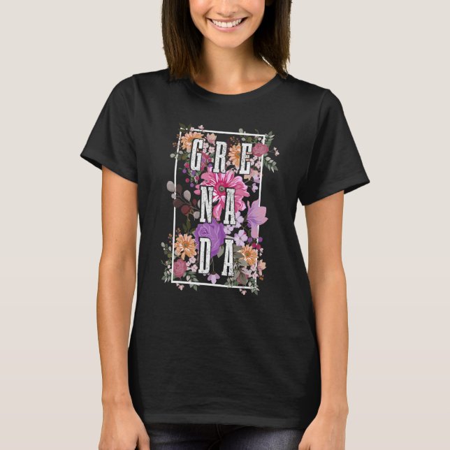Grenada Vintage Flowers Blommigt T Shirt (Framsida)