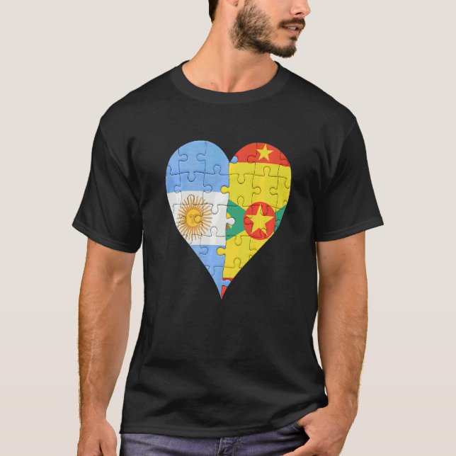 Grenadan Flagga Heart T Shirt (Framsida)