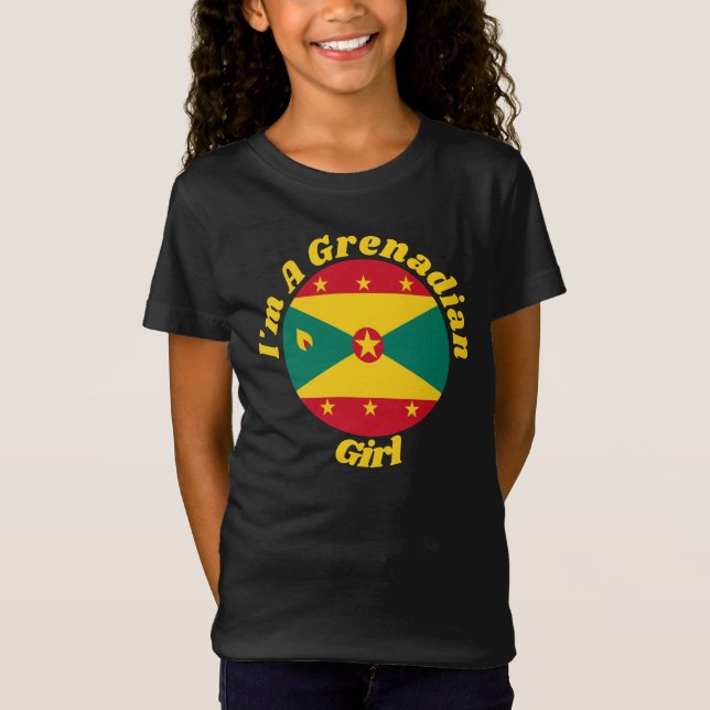 Grenadian Girl | Färgfull Grenada Flagga Typografi T Shirt (Framsida)