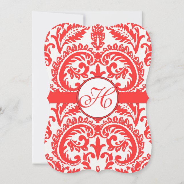 Grenadine Snapdragon Coral Damask Wedding Inbjudningar (Baksida)