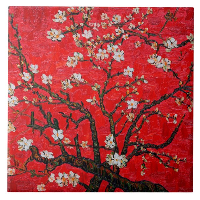 Grenar av Almond Träd i Blommar, Van Gogh Kakelplatta (Framsidan)