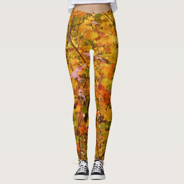 Grenar i Maple Lövs II-Orangen Hösten Leggings (Framsida)