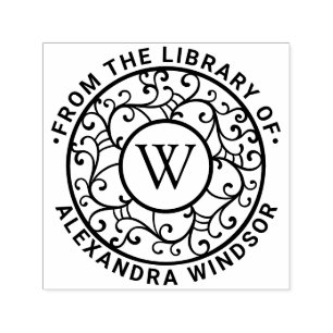 Grenar Lacy Filigree Namn Initial Bibliotek Bok Självfärgande Stämpel