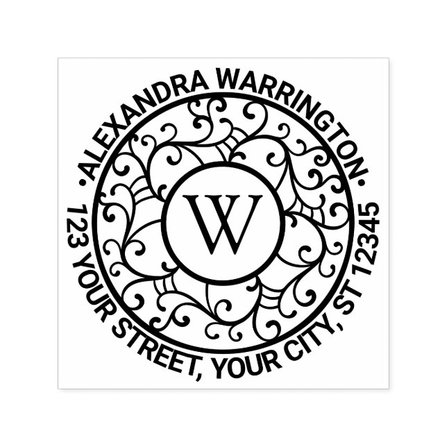 Grenar Lacy Filigree Namn Initial Returadress Självfärgande Stämpel (Design)