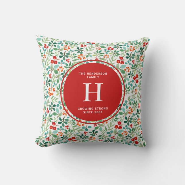 Grenar och Berries jul Monogram Pillow Kudde (Framsida)