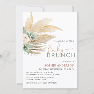 Grennery Boho Pampas Grass Baby Brunch Baby Shower Inbjudningar