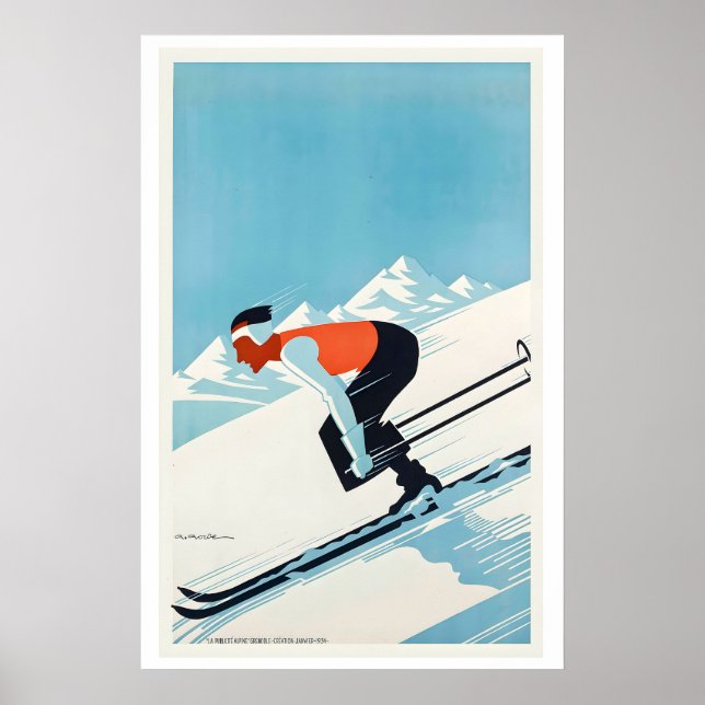 Grenoble France Vintage Ski Poster (Framsidan)