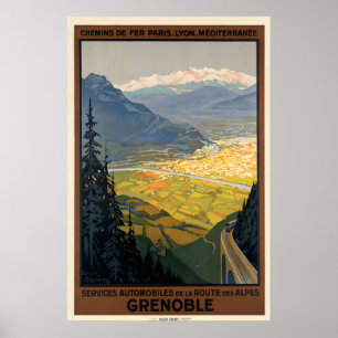 Grenoble Frankrike Vintage Resa Poster Tryck