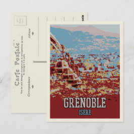 Grenoble panoramisk vyillustration Frankrike Vykort