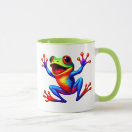 Grenouille cartoon multicolore avec grand sourire. mugg