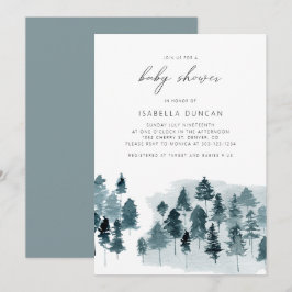 GRET Rustic Blue Winter Gräs Träd Baby Shower Inbjudningar