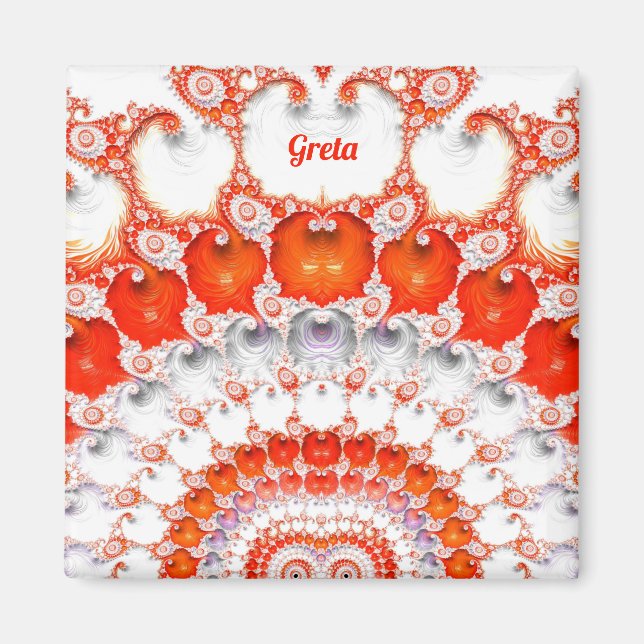 GRETA ~ Abstrakt Mönster ~ Red Orange White~ Magnet (Framsidan)