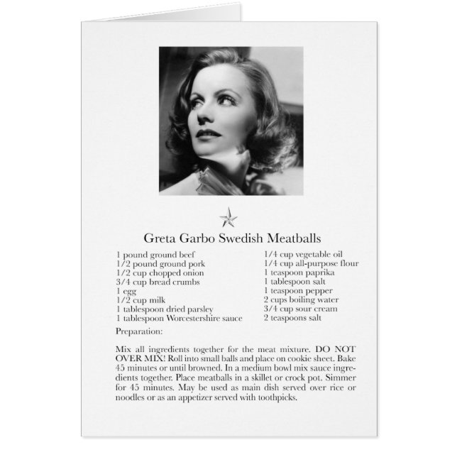 Greta Garbo Swedish Meatball Hälsningskort (Framsidan)