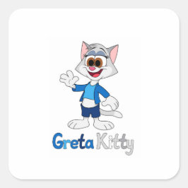 Greta Kitty Fyrkantig Klistermärke