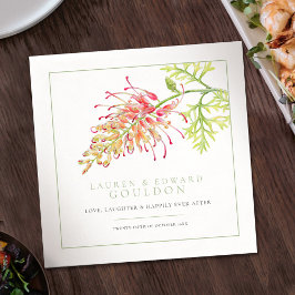 Grevillea Blommes vattenfärg bröllop grönt vit Pappersservett