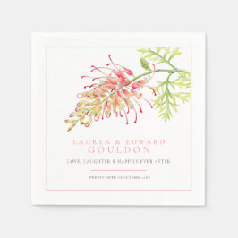 Grevillea Blommes vattenfärg bröllop korals rosa Pappersservett
