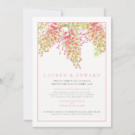 Grevillea botaniskt vattenfärgsfoto bröllop koral inbjudningar