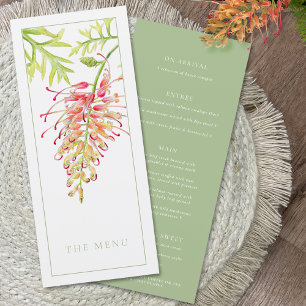 Grevillea vattencolor blommigt grönt bröllop-menyn meny