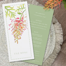 Grevillea vattencolor blommigt grönt bröllop-menyn meny