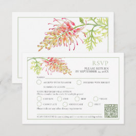 Grevillea vattencolor grönt white coral bröllop QR OSA Kort