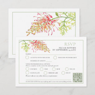 Grevillea vattencolor grönt white coral bröllop QR OSA Kort