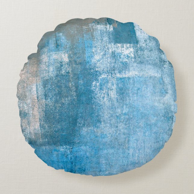 Grey and Blue Abstract Art Paintingabstract, paint Rund Kudde (Framsidan)