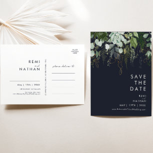 Grey and Guld Mörk Navy Spara datum Postcard Inbjudan Vykort