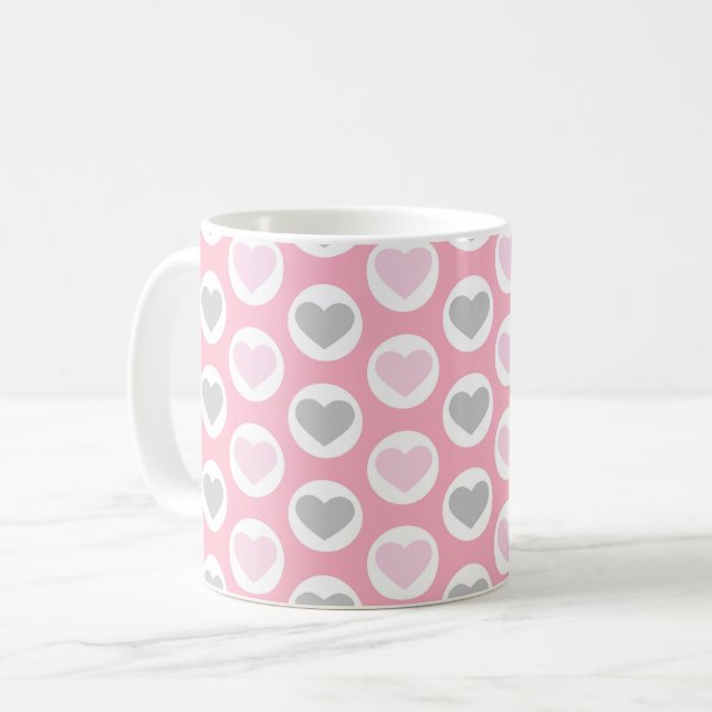 Grey and Pink Hearts Coffee Cup Valentine's Mug Kaffemugg (Framsida vänster)
