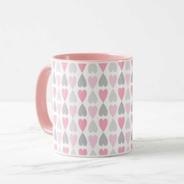 Grey and Pink Hearts Coffee Cup Valentine's Mug Mugg (Framsida vänster)