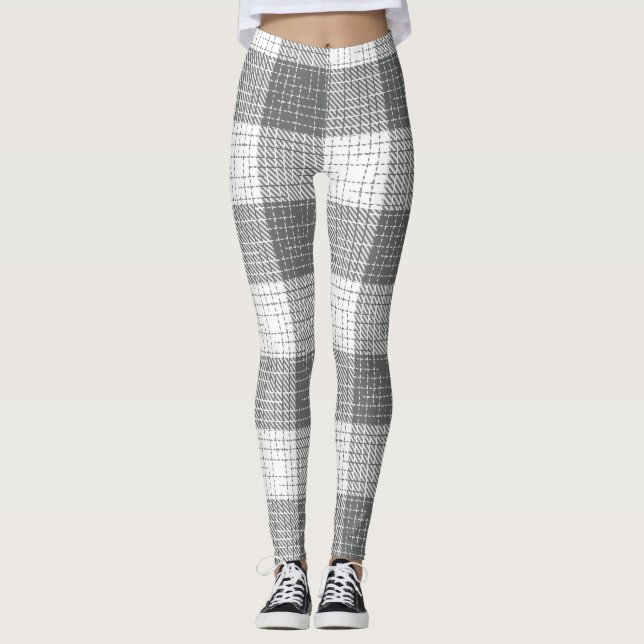 Grey and White Checkered Crosshatch Plaid  Leggings (Framsida)