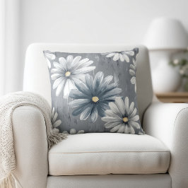Grey and White Floral Kudde