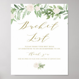 Grey and White Flowers Bröllop Bucket List Poster