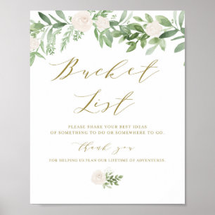 Grey and White Flowers Bröllop Bucket List Poster