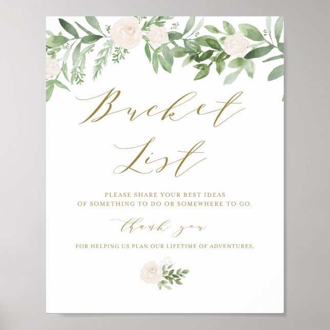 Grey and White Flowers Bröllop Bucket List Poster (Framsidan)