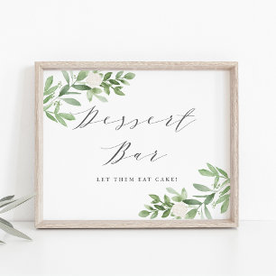 Grey and White Flowers Bröllop Dessert Pub Poster