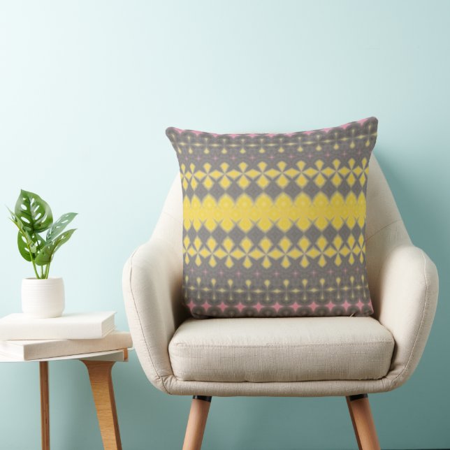 Grey and yellow Throw Pillow Kudde (Stol)