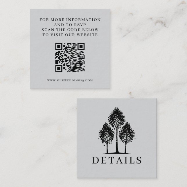 Grey Aspen Tree Wedding QR Tilläggskort (Fram/baksida)