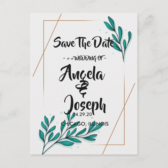 Grey Blommigt guldbladSpara datum Meddelande Vykort (Framsida)