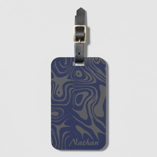 Grey Blue Abstract Liquid Pattern Personalised Bagagebricka (Framsida vertikal)