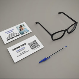 Grey Blue Black Photo-centric Fitness QR Code Visitkort