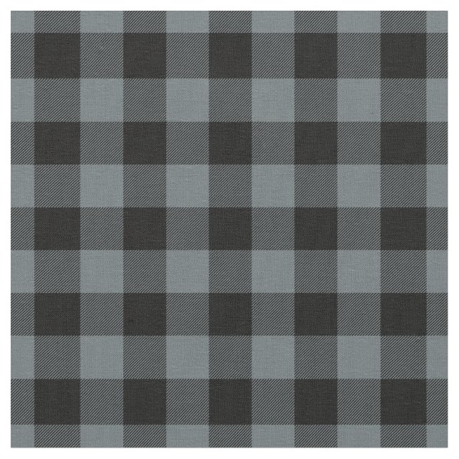 Grey Blue & Black Plaid Gingham Tyg (Närbild)