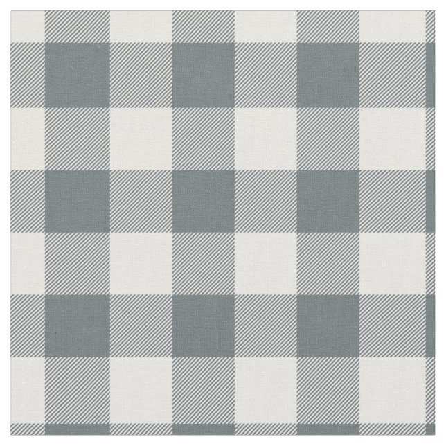 Grey Blue & White Plaid Gingham Tyg (Närbild)