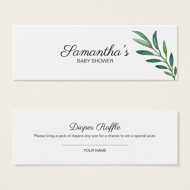 Grey Botanical Baby Shower Diaper Raffle Litet Visitkort (Framsida & baksida)