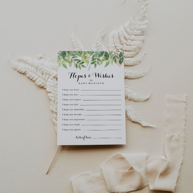 Grey Botanical Baby Shower Hopes & Önskemål Card Vykort (Skapare uppladdad)