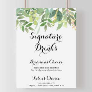 Grey Botanical Foliage Namnteckning Drinks-tecken Poster