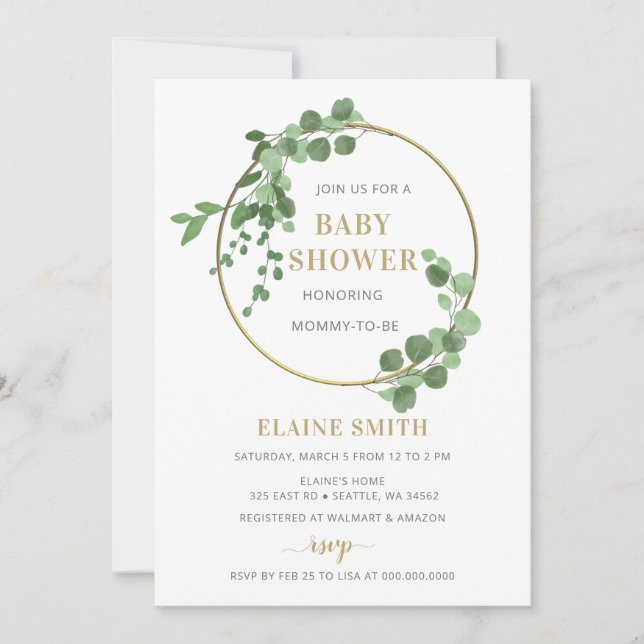Grey Botanical Guld Gender Neutral Baby Shower Inbjudningar (Framsida)